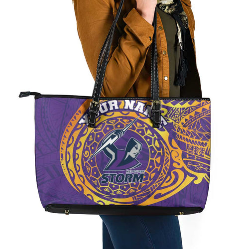 Personalized Melbourne Storm Leather Tote Bag Polynesian Tribal Chest and Sleeve Tattoo