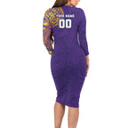 Personalized Melbourne Storm Long Sleeve Bodycon Dress Polynesian Tribal Chest and Sleeve Tattoo