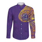 Personalized Melbourne Storm Long Sleeve Button Shirt Polynesian Tribal Chest and Sleeve Tattoo