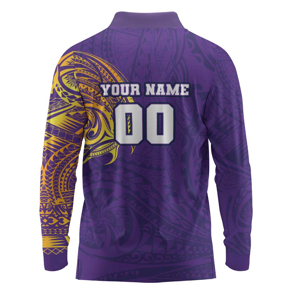 Personalized Melbourne Storm Long Sleeve Polo Shirt Polynesian Tribal Chest and Sleeve Tattoo