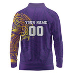 Personalized Melbourne Storm Long Sleeve Polo Shirt Polynesian Tribal Chest and Sleeve Tattoo