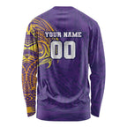 Personalized Melbourne Storm Long Sleeve Shirt Polynesian Tribal Chest and Sleeve Tattoo