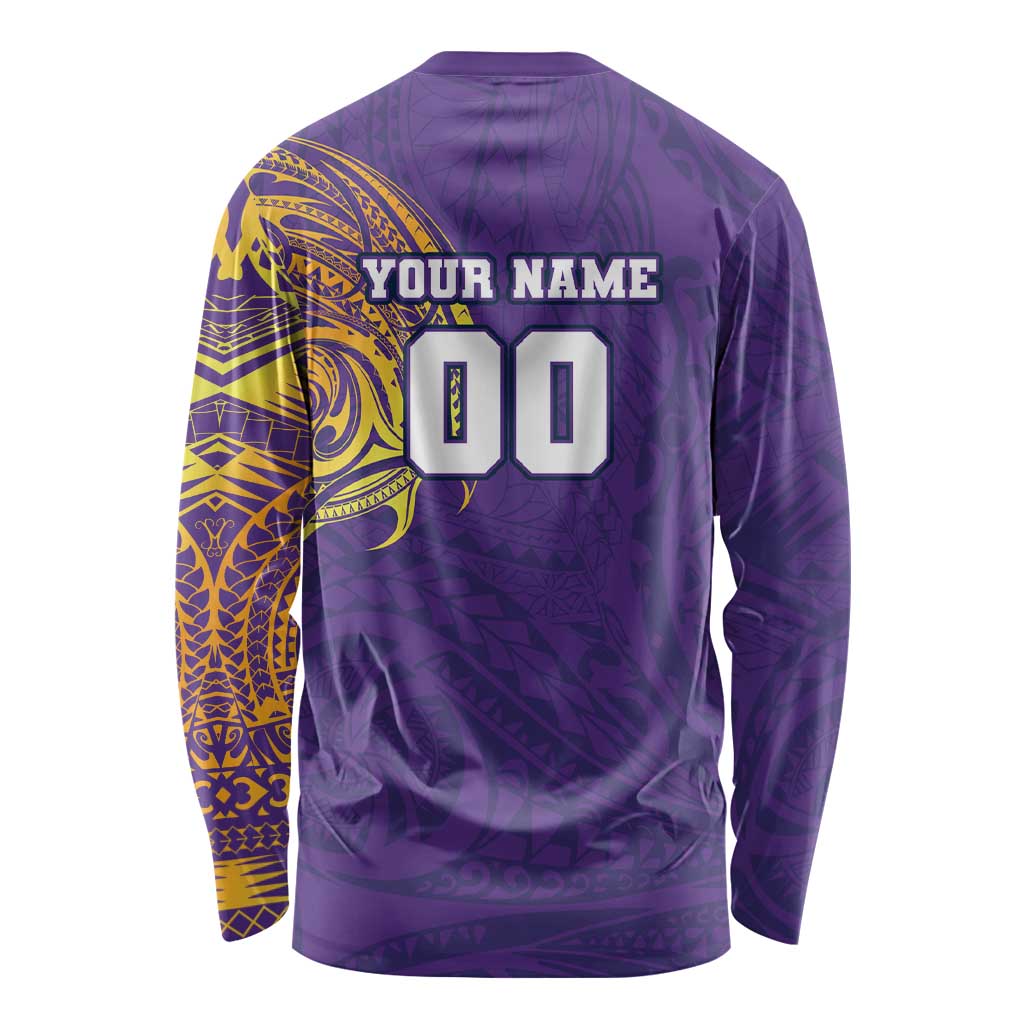 Personalized Melbourne Storm Long Sleeve Shirt Polynesian Tribal Chest and Sleeve Tattoo