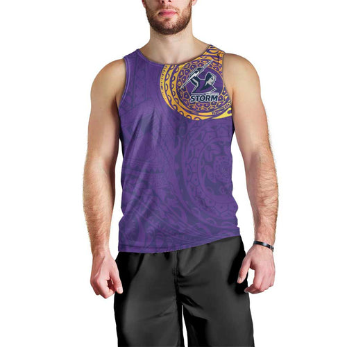 Personalized Melbourne Storm Men Tank Top Polynesian Tribal Chest and Sleeve Tattoo