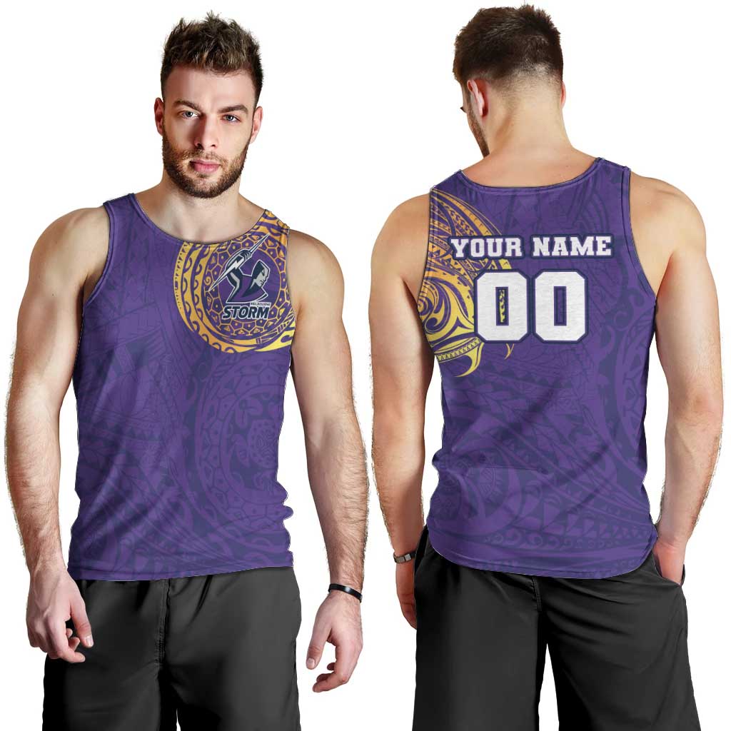 Personalized Melbourne Storm Men Tank Top Polynesian Tribal Chest and Sleeve Tattoo