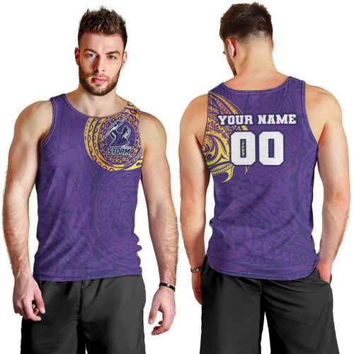 Personalized Melbourne Storm Men Tank Top Polynesian Tribal Chest and Sleeve Tattoo