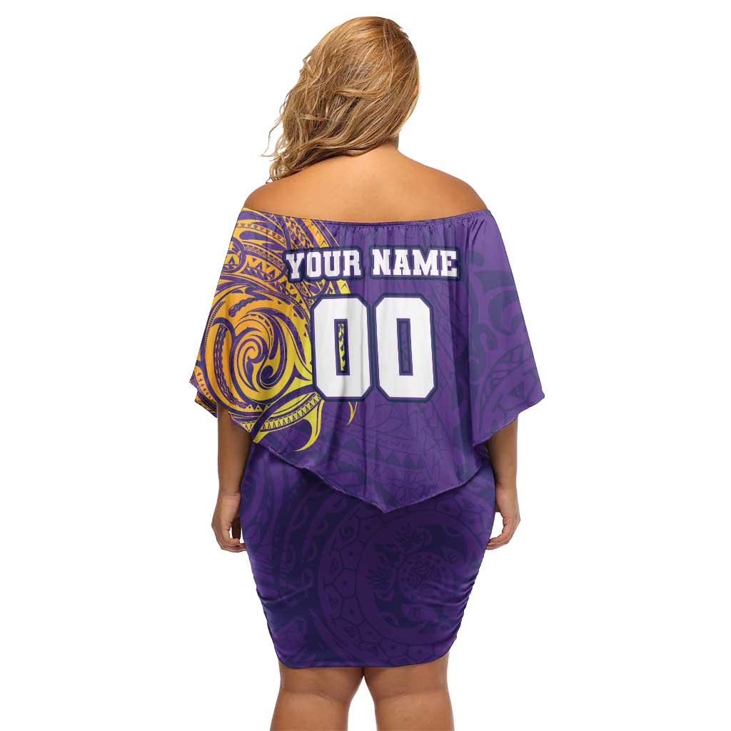 Personalized Melbourne Storm Off Shoulder Short Dress Polynesian Tribal Chest and Sleeve Tattoo