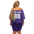 Personalized Melbourne Storm Off Shoulder Short Dress Polynesian Tribal Chest and Sleeve Tattoo