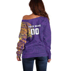 Personalized Melbourne Storm Off Shoulder Sweater Polynesian Tribal Chest and Sleeve Tattoo