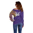 Personalized Melbourne Storm Off Shoulder Sweater Polynesian Tribal Chest and Sleeve Tattoo