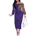 Personalized Melbourne Storm Off The Shoulder Long Sleeve Dress Polynesian Tribal Chest and Sleeve Tattoo
