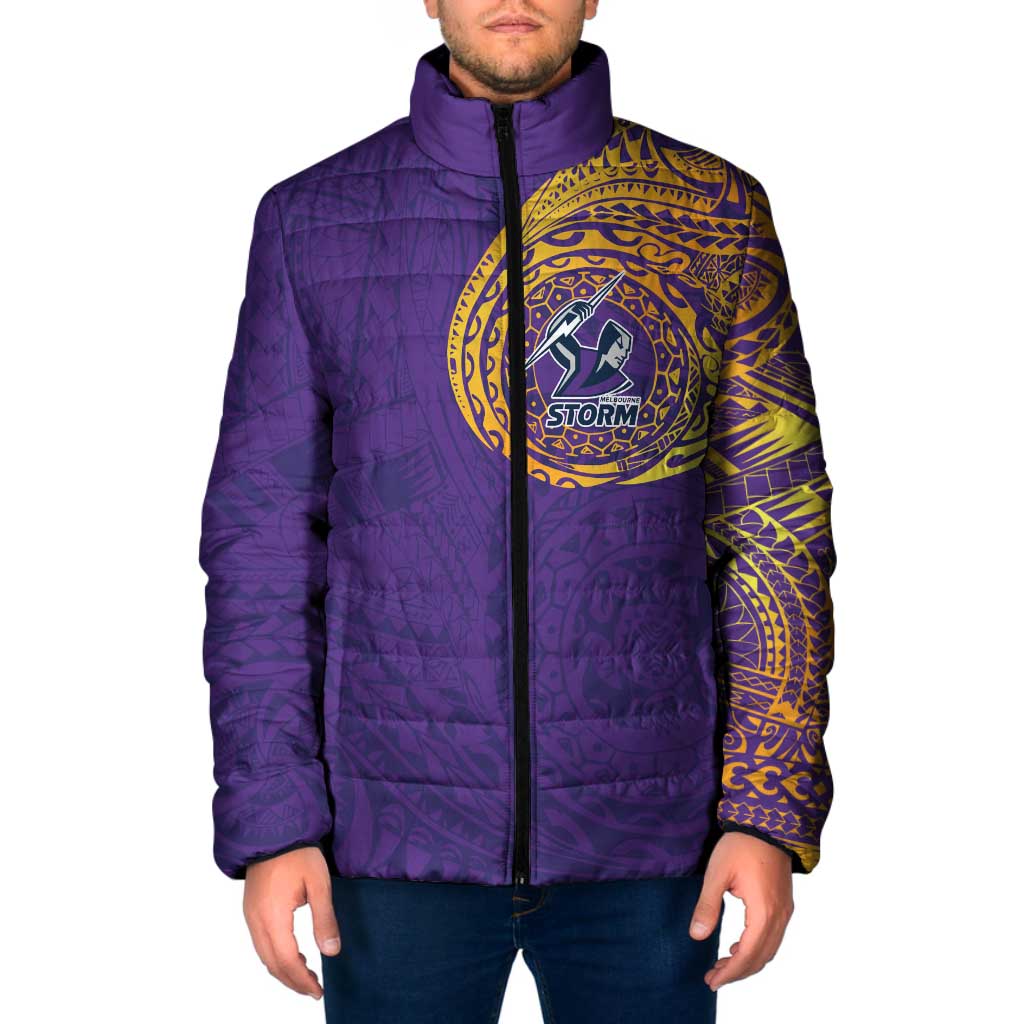Personalized Melbourne Storm Padded Jacket Polynesian Tribal Chest and Sleeve Tattoo