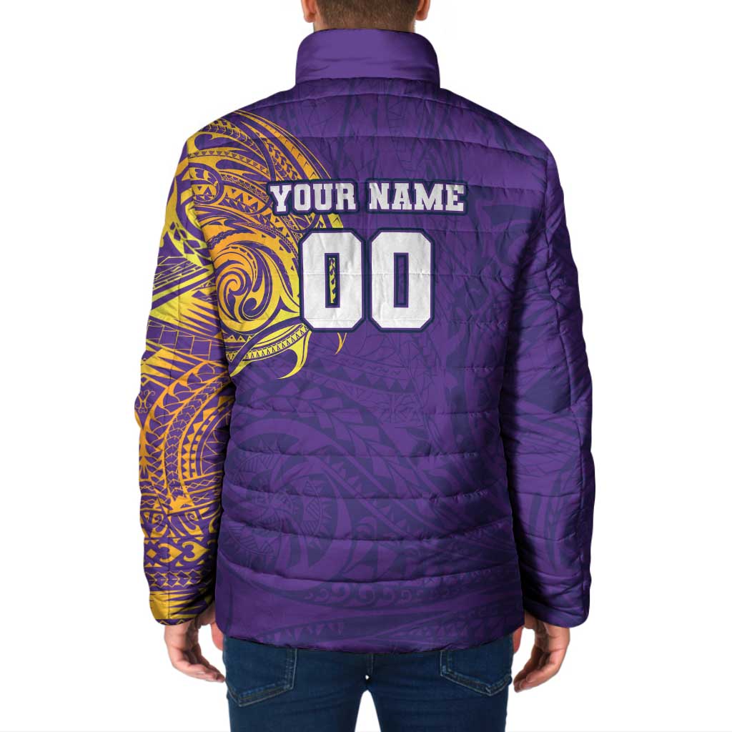 Personalized Melbourne Storm Padded Jacket Polynesian Tribal Chest and Sleeve Tattoo