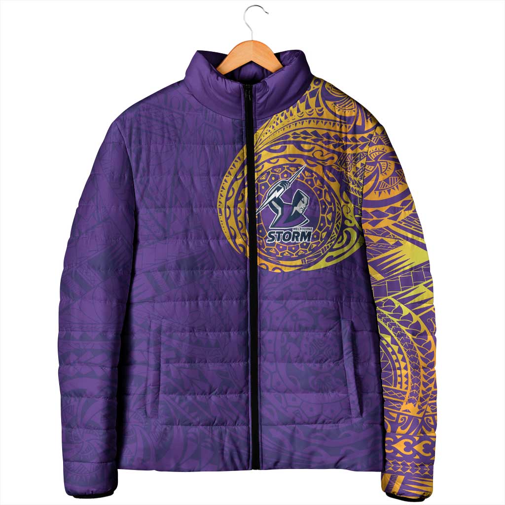 Personalized Melbourne Storm Padded Jacket Polynesian Tribal Chest and Sleeve Tattoo