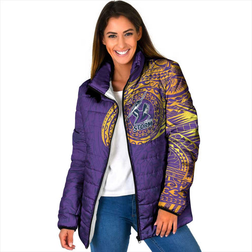Personalized Melbourne Storm Padded Jacket Polynesian Tribal Chest and Sleeve Tattoo