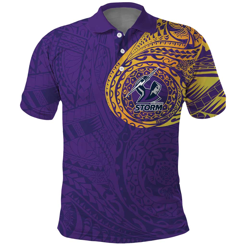 Personalized Melbourne Storm Polo Shirt Polynesian Tribal Chest and Sleeve Tattoo