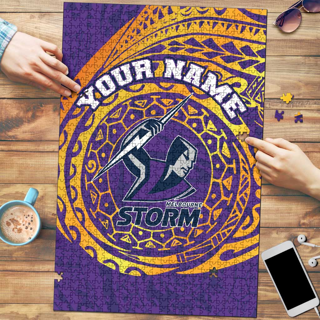 Personalized Melbourne Storm Puzzle Polynesian Tribal Chest and Sleeve Tattoo