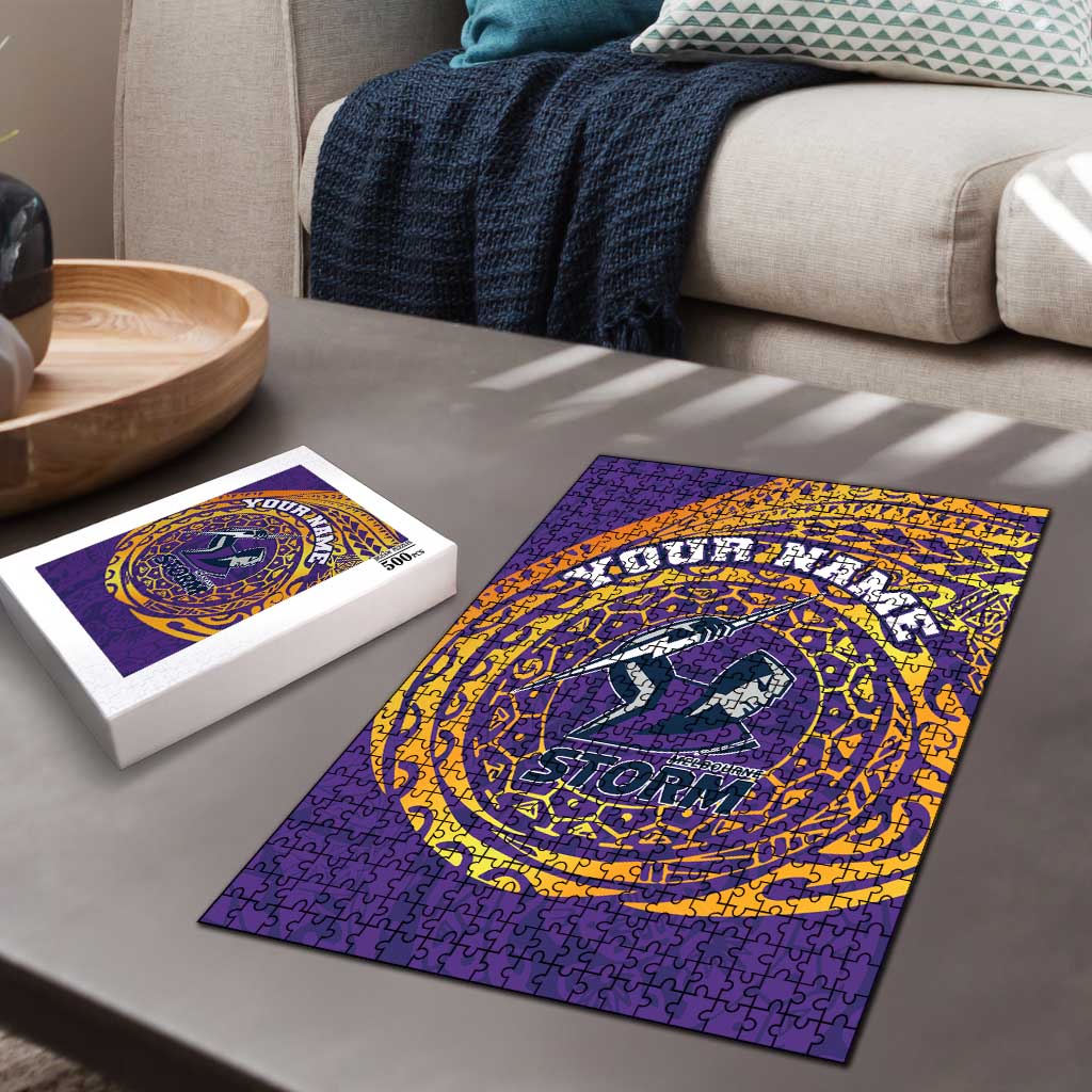 Personalized Melbourne Storm Puzzle Polynesian Tribal Chest and Sleeve Tattoo