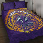 Personalized Melbourne Storm Quilt Bed Set Polynesian Tribal Chest and Sleeve Tattoo