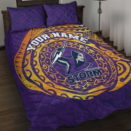 Personalized Melbourne Storm Quilt Bed Set Polynesian Tribal Chest and Sleeve Tattoo