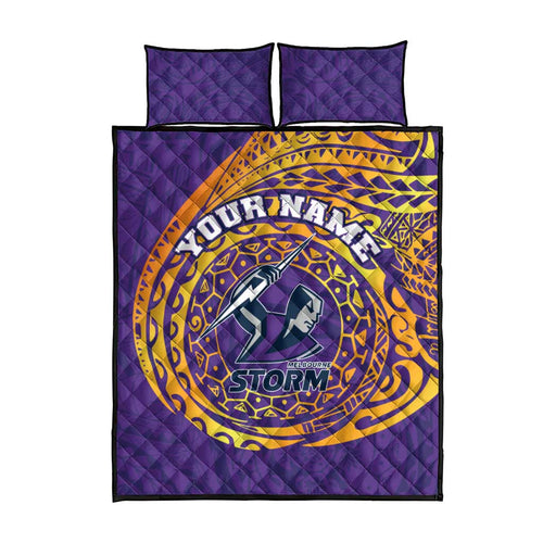 Personalized Melbourne Storm Quilt Bed Set Polynesian Tribal Chest and Sleeve Tattoo