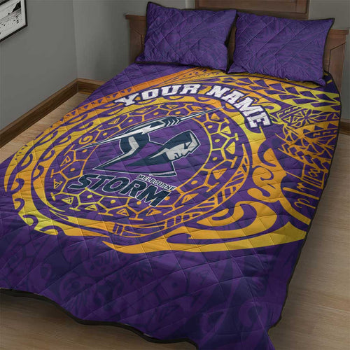 Personalized Melbourne Storm Quilt Bed Set Polynesian Tribal Chest and Sleeve Tattoo
