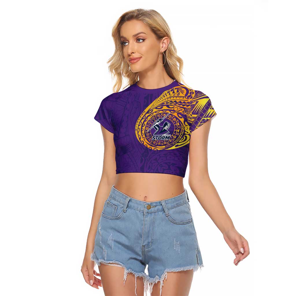 Personalized Melbourne Storm Raglan Cropped T Shirt Polynesian Tribal Chest and Sleeve Tattoo