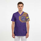 Personalized Melbourne Storm Scrub Top Polynesian Tribal Chest and Sleeve Tattoo