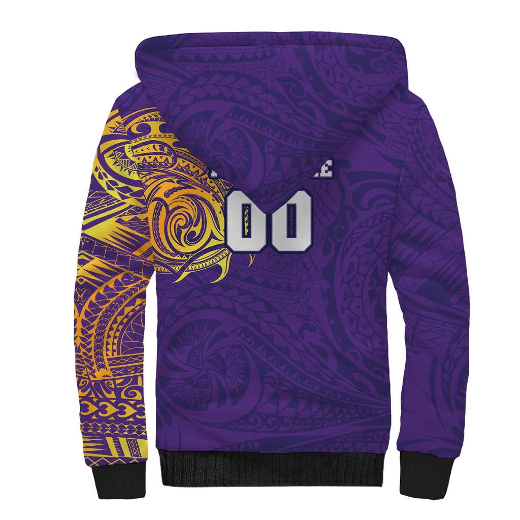 Personalized Melbourne Storm Sherpa Hoodie Polynesian Tribal Chest and Sleeve Tattoo