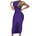 Personalized Melbourne Storm Short Sleeve Bodycon Dress Polynesian Tribal Chest and Sleeve Tattoo