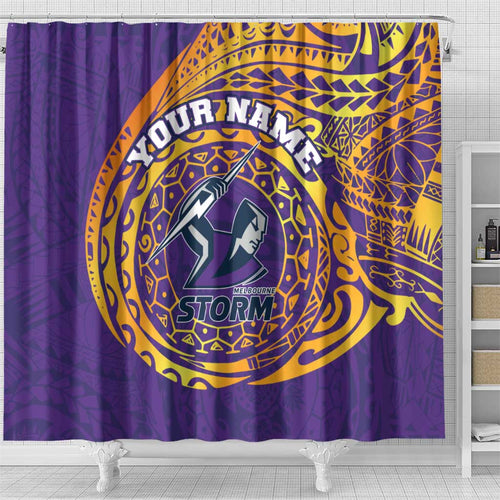 Personalized Melbourne Storm Shower Curtain Polynesian Tribal Chest and Sleeve Tattoo