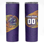 Personalized Melbourne Storm Skinny Tumbler Polynesian Tribal Chest and Sleeve Tattoo