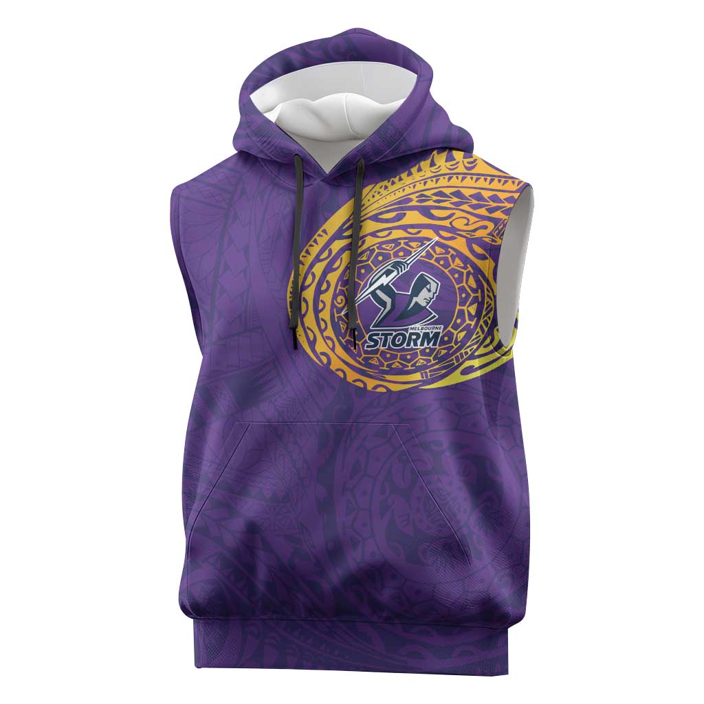 Personalized Melbourne Storm Sleeveless Hoodie Polynesian Tribal Chest and Sleeve Tattoo