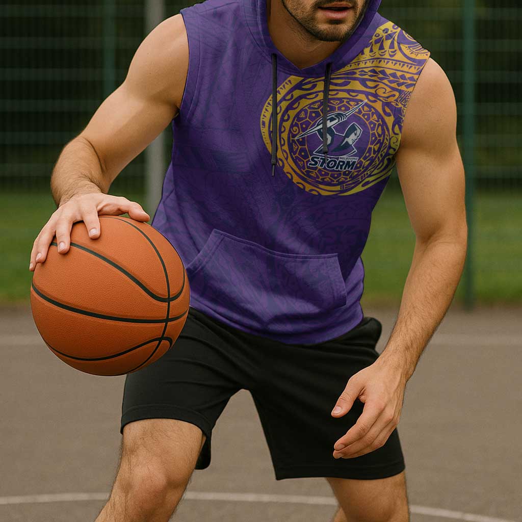 Personalized Melbourne Storm Sleeveless Hoodie Polynesian Tribal Chest and Sleeve Tattoo