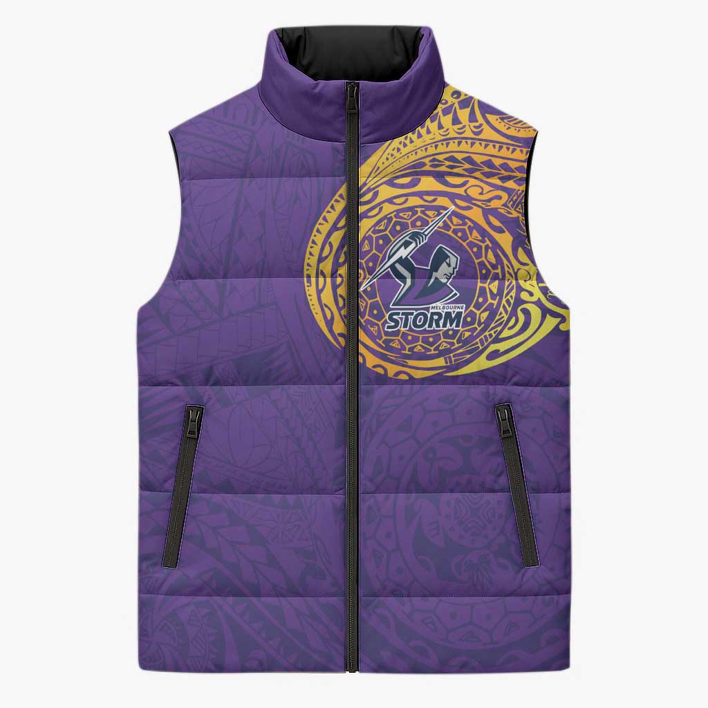 Personalized Melbourne Storm Sleeveless Puffer Jacket Polynesian Tribal Chest and Sleeve Tattoo