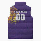 Personalized Melbourne Storm Sleeveless Puffer Jacket Polynesian Tribal Chest and Sleeve Tattoo