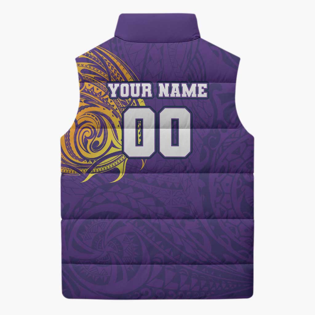 Personalized Melbourne Storm Sleeveless Puffer Jacket Polynesian Tribal Chest and Sleeve Tattoo