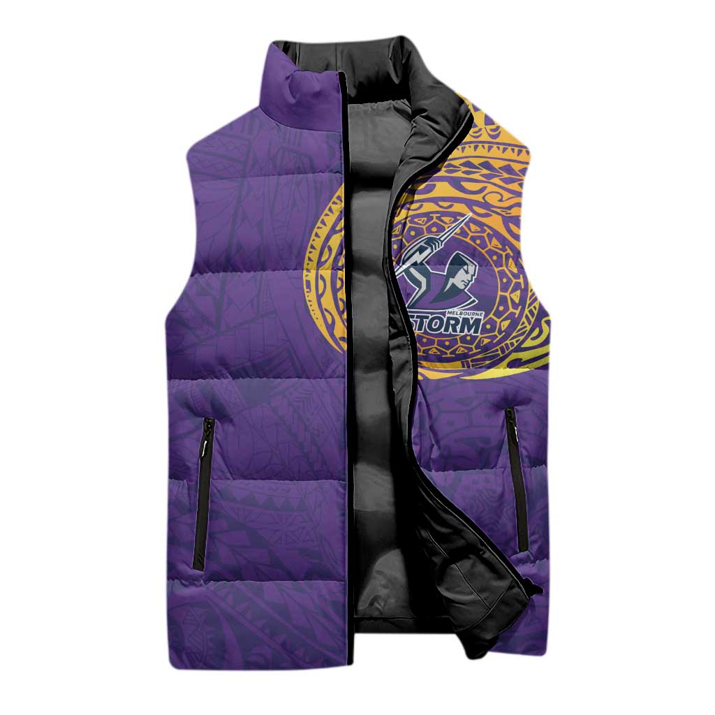 Personalized Melbourne Storm Sleeveless Puffer Jacket Polynesian Tribal Chest and Sleeve Tattoo
