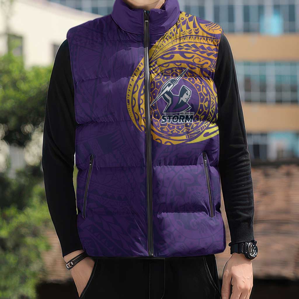 Personalized Melbourne Storm Sleeveless Puffer Jacket Polynesian Tribal Chest and Sleeve Tattoo
