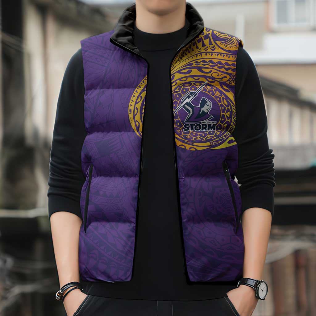 Personalized Melbourne Storm Sleeveless Puffer Jacket Polynesian Tribal Chest and Sleeve Tattoo