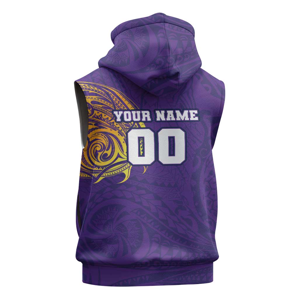 Personalized Melbourne Storm Sleeveless Zip Hoodie Polynesian Tribal Chest and Sleeve Tattoo