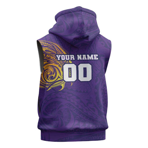 Personalized Melbourne Storm Sleeveless Zip Hoodie Polynesian Tribal Chest and Sleeve Tattoo