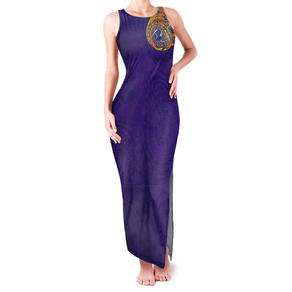 Personalized Melbourne Storm Tank Maxi Dress Polynesian Tribal Chest and Sleeve Tattoo