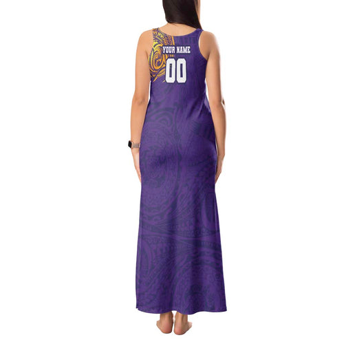 Personalized Melbourne Storm Tank Maxi Dress Polynesian Tribal Chest and Sleeve Tattoo