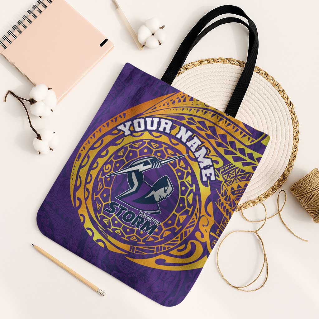 Personalized Melbourne Storm Tote Bag Polynesian Tribal Chest and Sleeve Tattoo