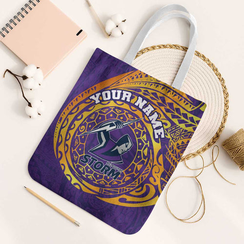 Personalized Melbourne Storm Tote Bag Polynesian Tribal Chest and Sleeve Tattoo