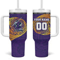 Personalized Melbourne Storm Tumbler With Handle Polynesian Tribal Chest and Sleeve Tattoo