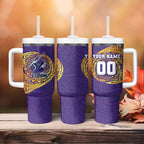 Personalized Melbourne Storm Tumbler With Handle Polynesian Tribal Chest and Sleeve Tattoo