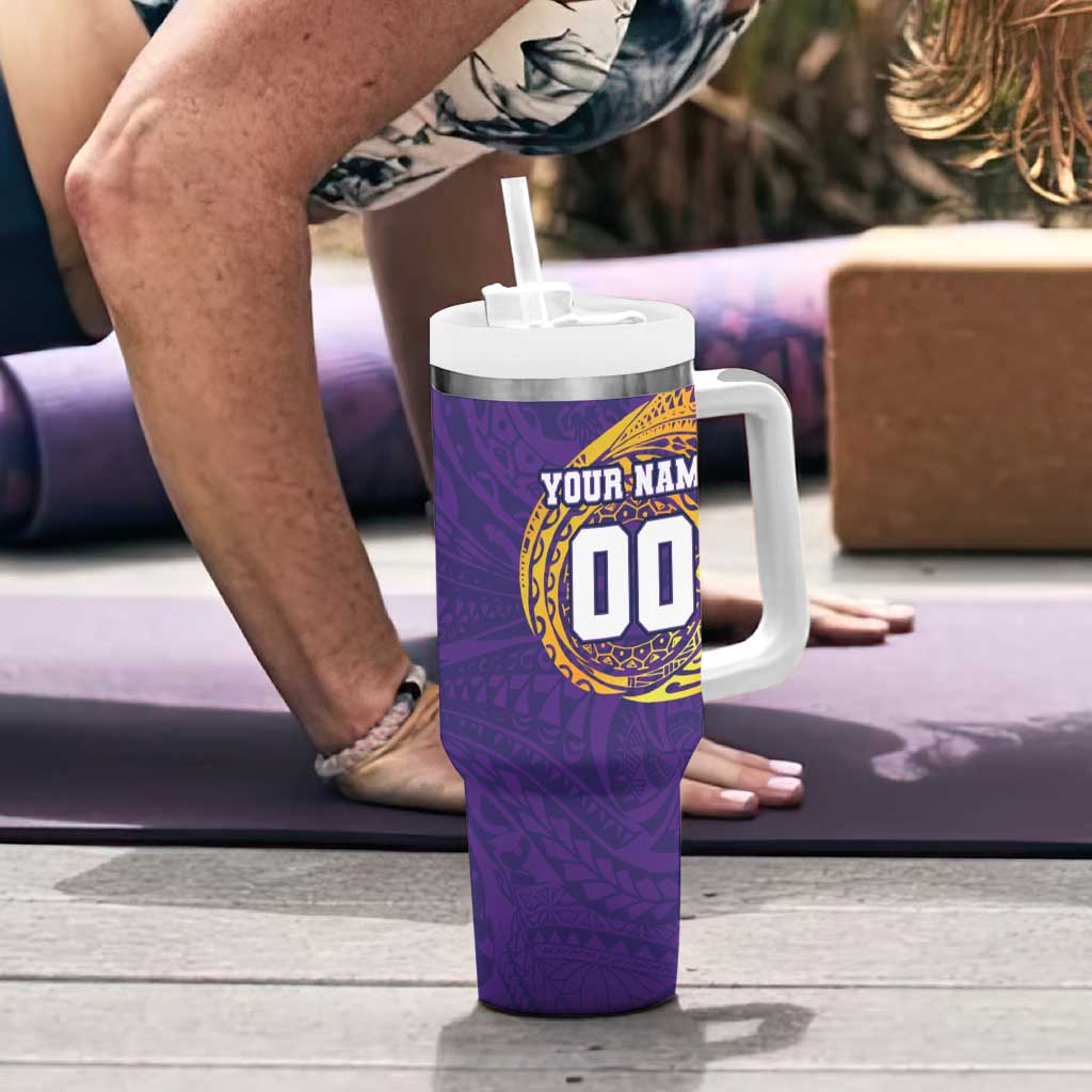 Personalized Melbourne Storm Tumbler With Handle Polynesian Tribal Chest and Sleeve Tattoo