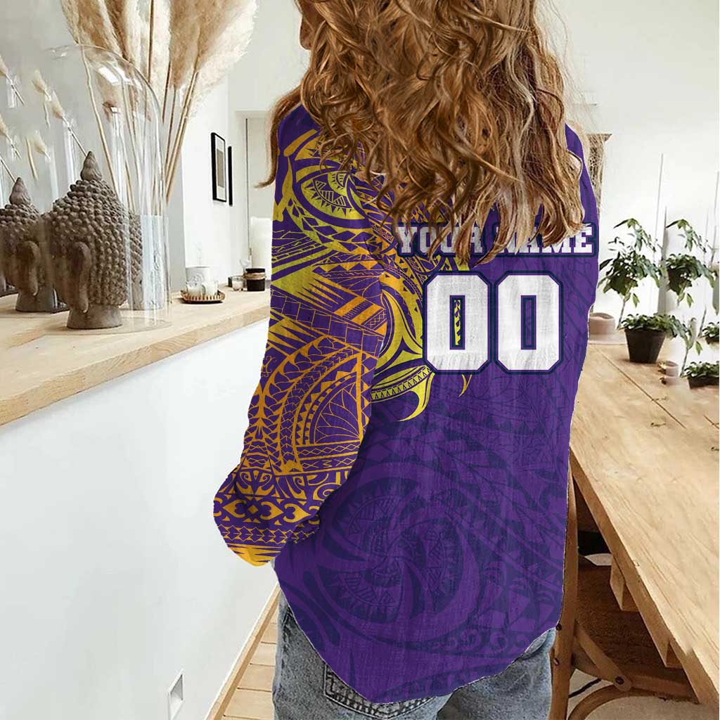 Personalized Melbourne Storm Women Casual Shirt Polynesian Tribal Chest and Sleeve Tattoo
